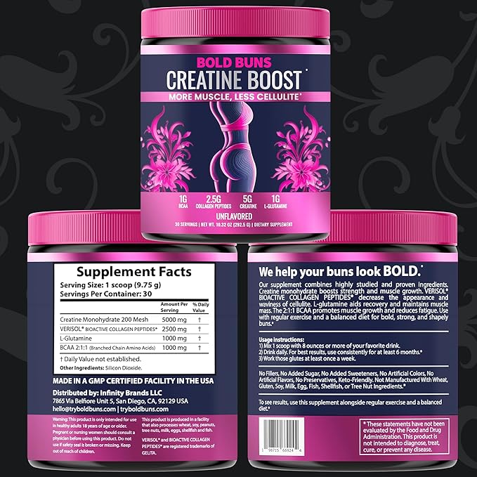 Creatine for Women ? Booty Builder Supplement with Collagen &amp BCAA ? Supports Muscle Development Post-Workout Recovery Skin Elasticity Healthy Hair &amp Nail | Unflavored ? 30 Servings