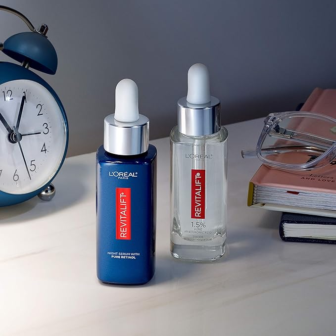 L'Oreal Paris Revitalift 0.3% Pure Retinol Night Serum Reduce Deep Wrinkles Fragrance Free 1 oz + Moisturizer Sample