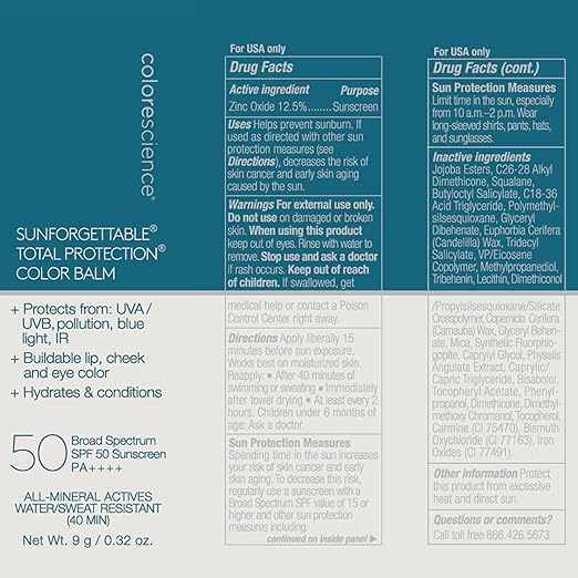 Colorescience Sunforgettable Total Protection Color Balm SPF 50 Mineral Broad Spectrum Buildable Lip &amp Cheek Color