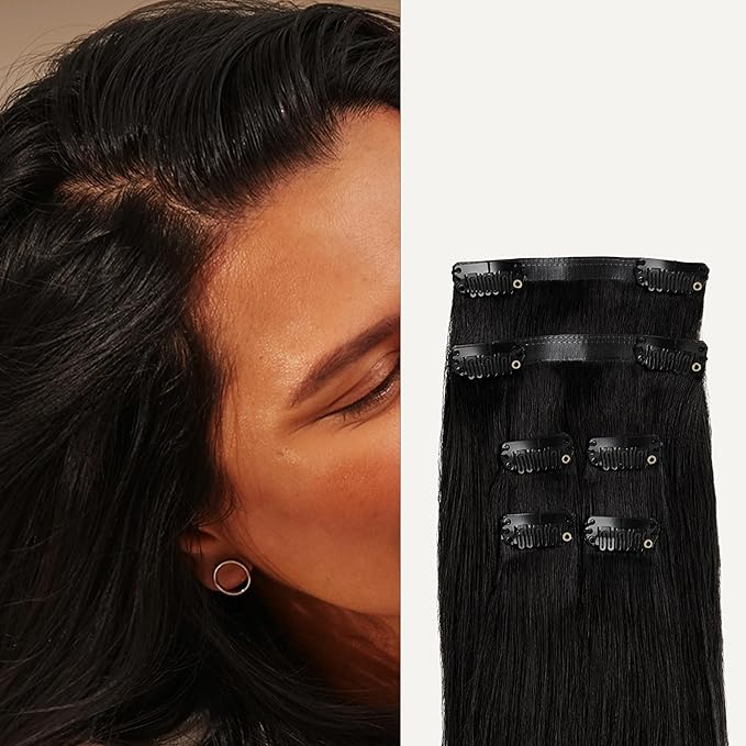 Luxy 100% Remy Human Hair Extensions for Thin Hair Thinning Hair Fill-Ins ? 6 Seamless Wefts Multi-Dimensional Color Blend - Natural-Looking Volume &amp Coverage 50 grams 12 Off Black Thinning