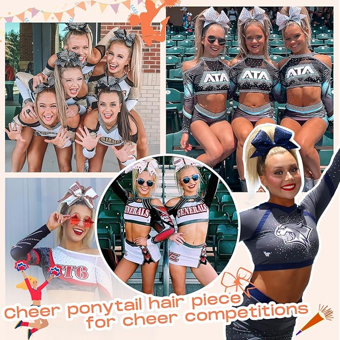 SEIKEA Cheer Ponytail Hair Piece 10 Straight Tangle-Resistant Smooth Natural Cheerleader Hairpiece Ponytail Extension for Cheer Competition Dance Black Brown with Dark Brown Highlights