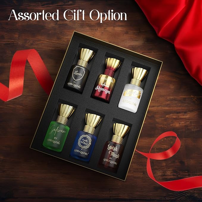 Adil_qadri Assorted Luxury Non Alcoholic Roll-On Attar Collection for Men &amp Women Long-Lasting Fragrance Set Gift Hamper for Him &amp Her Ideal for Special Occasions 6 Bottles of 5.5ml Each