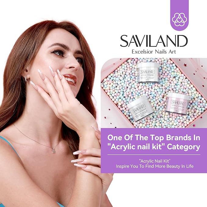SAVILAND Acrylic Nail Kit with Drill: Nails Kit Acrylic Set for Beginners with Everything ? White Pink Clear Nail Powder and Liquid Set Primer Top Gel Forms Brushes &amp Tools for Home Salon Use