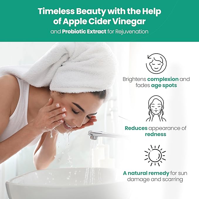AppleBiotic Apple Cider Vinegar Face Wash - Exfoliating Face Wash Hydrating Gel Foaming Facial Cleanser Fragrance Free 6oz
