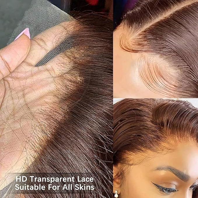5x5 HD Transparent Lace Front Wigs Human Hair Pre Plucked with Baby Hair 30Inch Deep Wave Wigs 180% Density Brazilian Virgin Hair Partial Glueless Chocolate Brown Wigs for Women