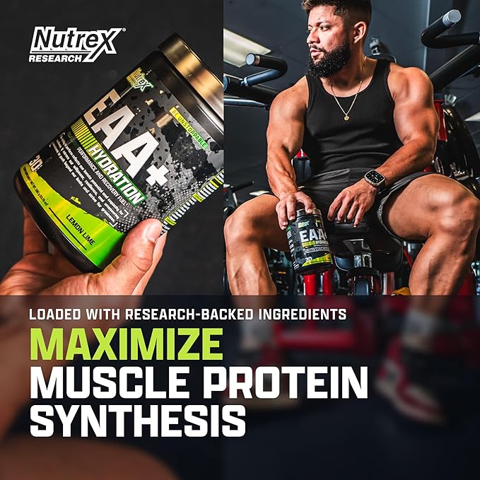 Nutrex Research EAA Hydration | EAAs + BCAA Powder | Muscle Recovery Strength Muscle Building Endurance | 8G Essential Amino Acids + Electrolytes | (Packaging My Vary) 30 Servings (Lemon Lime)