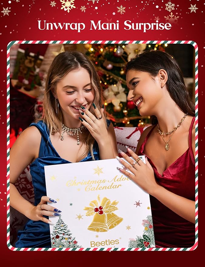 beetles Gel Polish Merry Glitzmas 2025 Christmas Advent Calendar ? 24 Days Christmas Countdown Nail Art Set with Mini LED Nail Lamp Base Top Coat and Festive Holiday Surprises Gifts for Women Girls