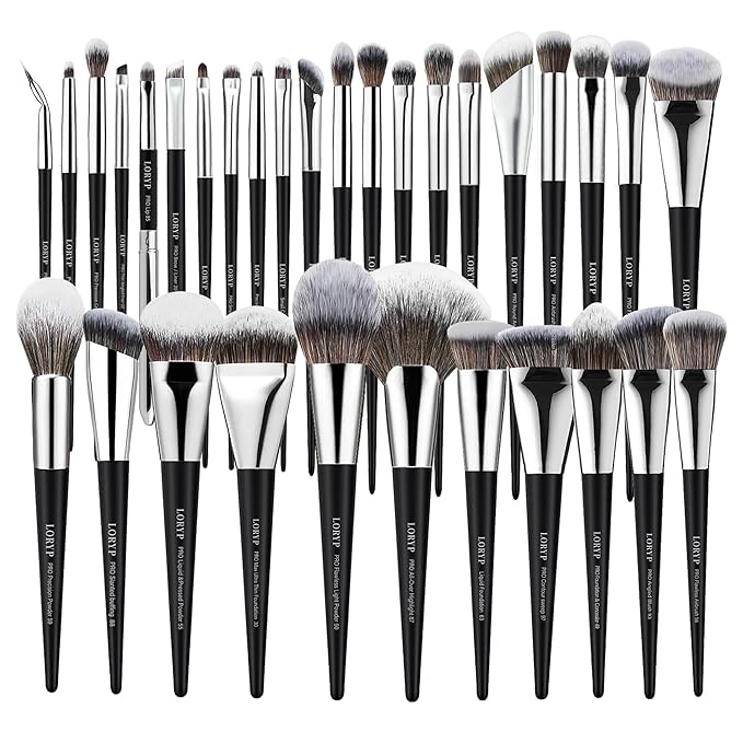 LORYP Professional Makeup Brushes Set 32Pcs Matte Black Cosmetic Brush Kit for All Face &amp Eye of Soft Vegan Synthetic Hair for Artists &amp Enthusiasts