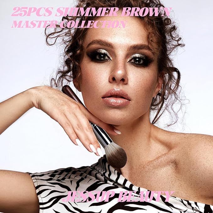 Jessup Makeup Brushes Set Professional 25pcs Premium Synthetic Make up Brushes for Foundation Eyeshadow Blending Concealer Blush Contour Bronzer Eyeliner Eyebrow Shimmer Brown T511