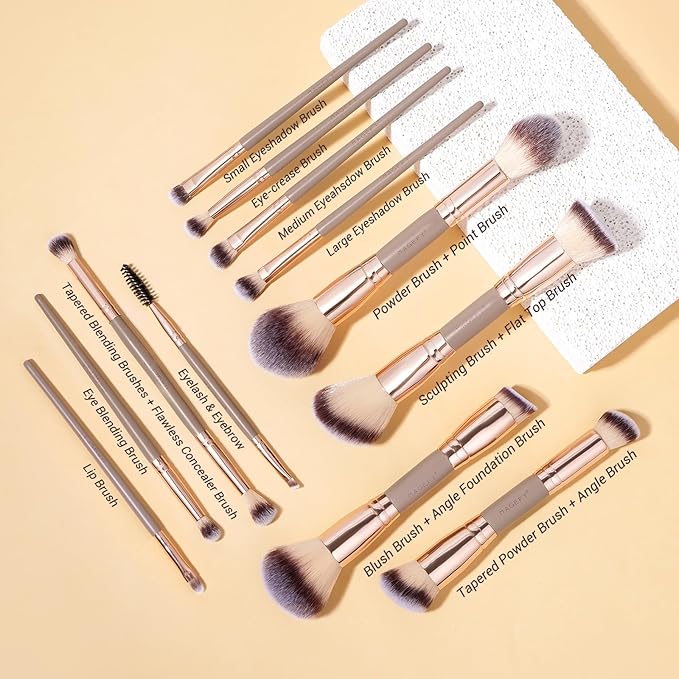 MAGEFY Makeup Brushes 37 Pcs Makeup Kit Multi-functional Makeup Tool Set with Double-End Powder Blush Eyeshadows Brush Make up Brushes Set BagChampagne