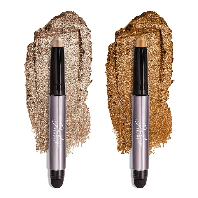 Julep Eyeshadow 101 Cr?me-to-Powder Waterproof Eyeshadow Stick Duo ? Long-Lasting Crease-Proof Easy Apply with Built-in Smudger - Silver Moonlight Shimmer &amp Honey Gold Shimmer