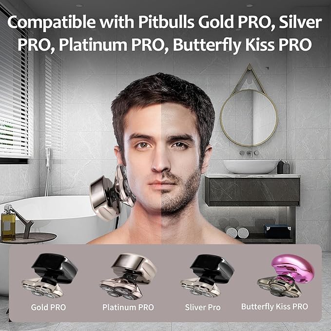 2 Pack Head Shaver Replacement Heads Compatible with Pitbulls Gold PROSilver PRO Platinum PROButterfly Kiss PRO - Hypoallergenic Stainless Steel Shaver Foil Replacement - 4D Floating Blade