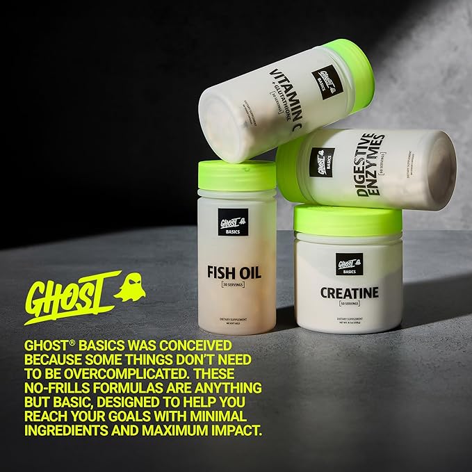 GHOST Basics Creatine Monohydrate Powder for Men &amp Women ? 5G Creapure Creatine Workout Supplement for Muscle Gain ? Vegan Soy Free &amp Gluten Free - 50 Servings