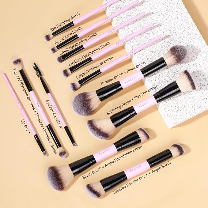 MAGEFY Makeup Brushes 37 Pcs Makeup Kit Multi-functional Makeup Tool Set with Double-End Powder Blush Eyeshadows Brush Make up Brushes Set BagPink