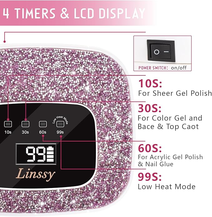 Rechargeable UV/LED Nail Lamp with Auto Sensor Portable Cordless Gel Nail Dryer Light 4 Timings &amp Diamond LCD Screen UV Light for Gel Nails at Home Salon
