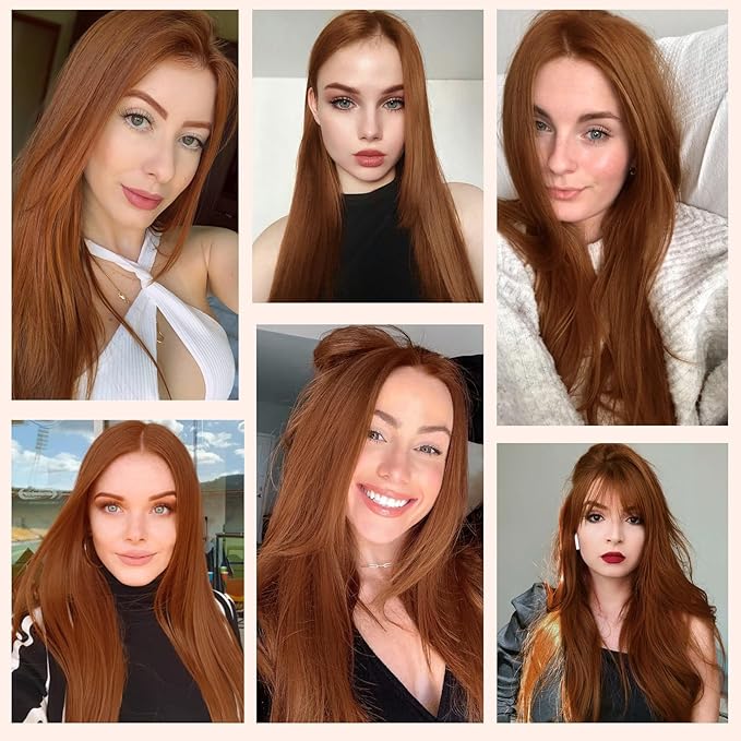 WECAN Straight Clip in Hair Extension Auburn 22 Inch 6PCS Long Straight Hairpieces for Women Thick Synthetic Fiber Double Weft Hair Full Head