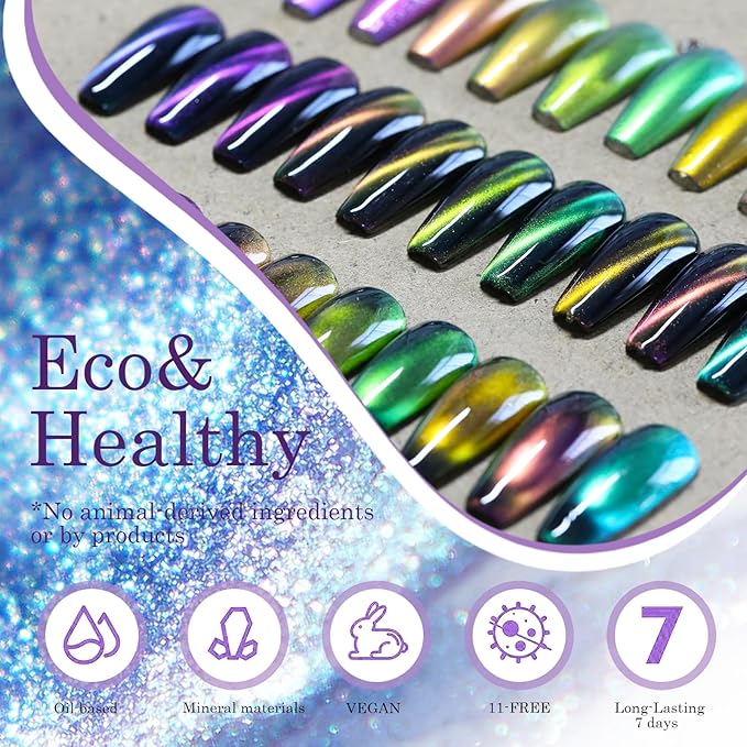 Major Dijit 10 Colors Cat's Eye Nail Polish Set 7.5ml/Bottle - Easy to Create 3D Glitter Effect - Long Lasting and Fast Drying - Salon Level Nail Art Experience