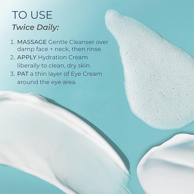 Kind Science 3-Piece Skin Care Set Gentle Cleanser Hydration Cream Eye Cream - Essential Anti Aging Trio - Anti Aging Skin Care Set for Women - Paraben Dye &amp Fragrance Free Cruelty Free