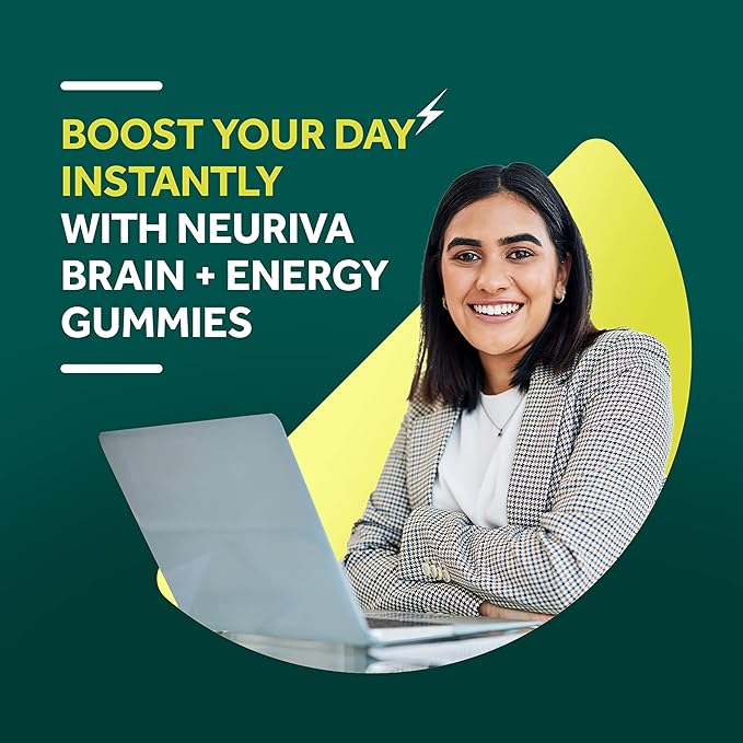 NEURIVA Brain + Energy Gummies Nootropic Brain Supplements for Focus and Concentration with Neurofactor Vitamin B12 &amp Caffeine for an Energy Boost* 75ct Natural BlackBerry