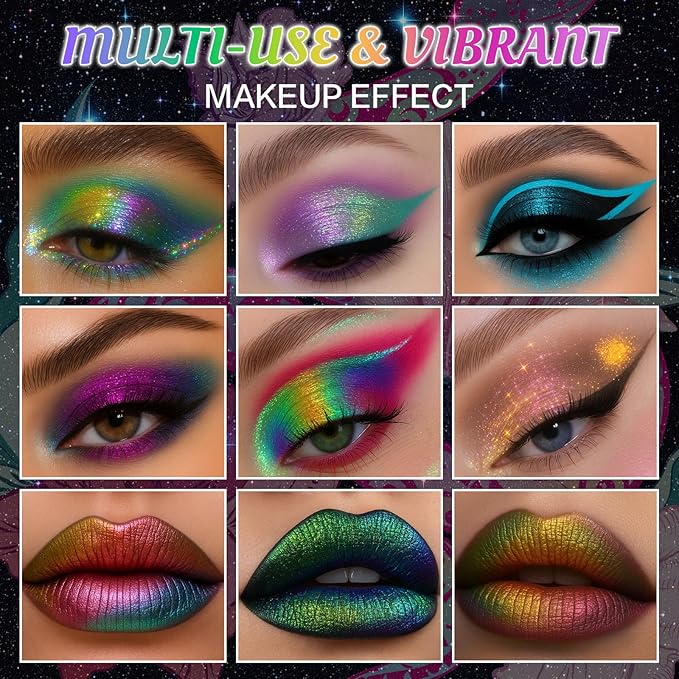 UCANBE Chameleon Multichrome Eyeshadow Palette 10 Colors Shifting Chromatic Light-Reflecting Metallic Eye Shadow Multi-Use Blendable Holographic Glitter Shimmer Eye Makeup Pallet (Solar Python)
