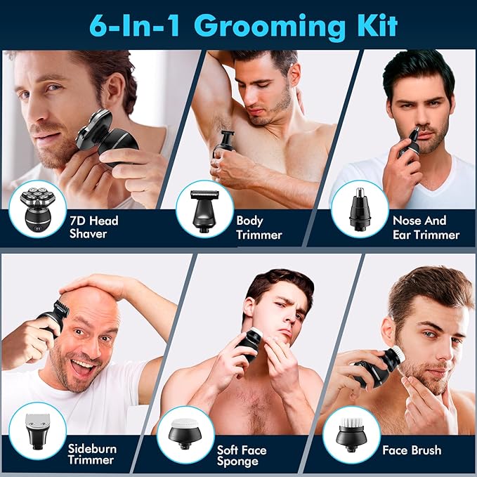 Head Shavers for Bald Men 2025 Upgraded Magnetic Head Shaver Waterproof Wet/Dry Bald Head Shavers for Men 6-in-1 Shaving Kit Electric Shaver