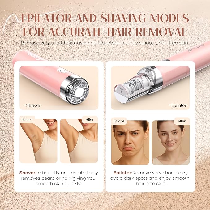 Epilator for Women 2-in-1 Facial Hair Removal Epilator Painless Designed Hair Remover with Built-in LED Light for Precision Smooth Glide Hair Remover for Women Face Lips Chin Peach Fuzz