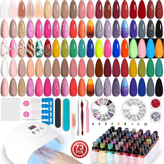 Lavender Violets Gel Nail Polish Kit with U V Light 45 Colors Gel Polish Nail Set with Base and Matte &amp Glossy Top Coat Soak Off All Season Essential Manicure Tools Gifts for Women Easter LA00