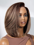 LUVME HAIR Bob Wig 100% Human Hair Wigs Glueless Lace Front 200% Density 12 Inches Mix Highlights Bob Pre Cut Plucked Hd Lace Short Wig Ready To Go Natural Color Straight Bleached Knots Side Part