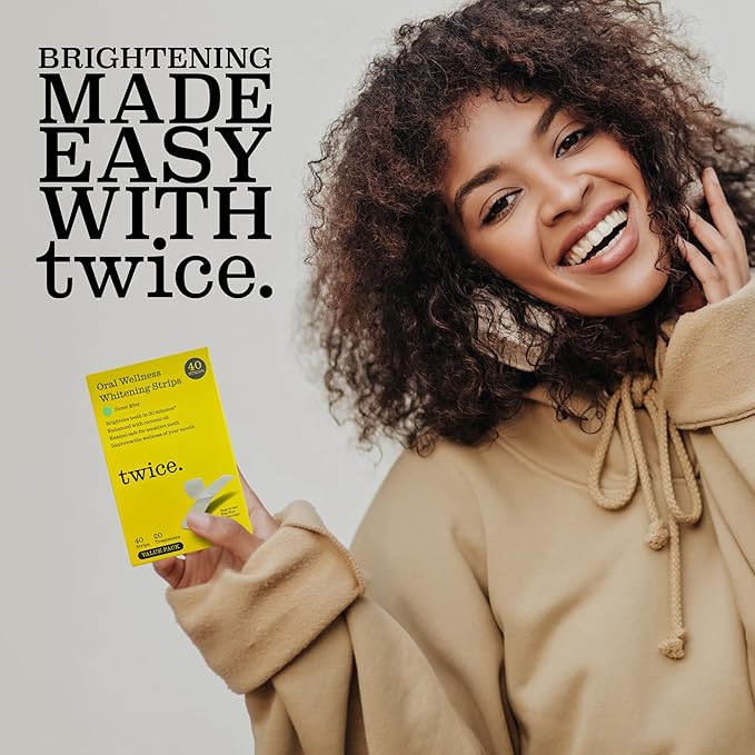 Twice Twice Teeth Whitening Strips ? 20-Day Treatment 30-Mins Quick Whitening No-Slip Mess Free Easy to Use Sweet Mint Flavor Vegan Gentle Whitening Designed with Care for a Brighter Smile