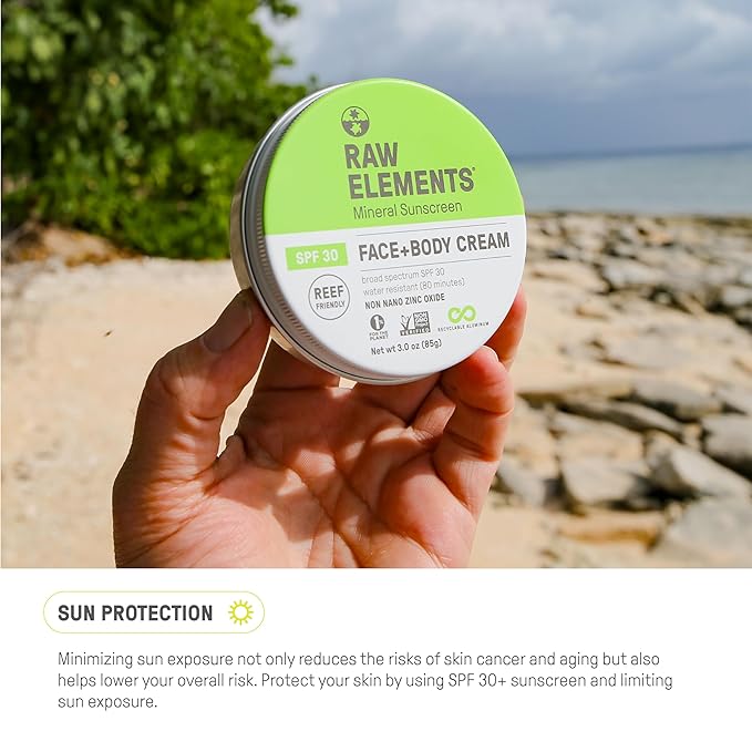 Raw Elements Face and Body Mineral Sunscreen SPF 30 Tin Organic Sunblock Daily Protection Non Toxic Reef Safe Water Resistant Cruelty Free Plastic Free 3 oz (Pack of 2)