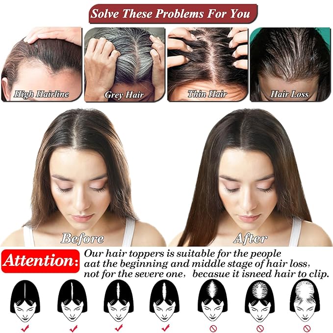 JGS1996 Hair Toppers for Women Real Human Hair 150% Density Hand Made Lace Base Remy Hair Wig Topper with Thinning Hair Pieces No Bangs Clip in Hair Extensions