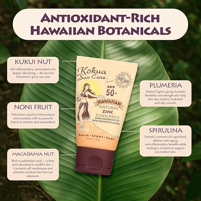 Kokua Sun Care Hawaiian Reef Safe Sunscreen SPF 50 | 1 oz - 3 Pack | Zinc Oxide | Mineral Sunscreen | Face &amp Body | Moisturizing Sun Protection | Water Resistant | Chemical Free | Natural Ingredie