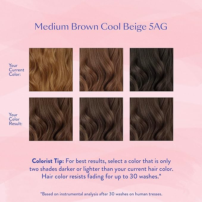 eSalon Permanent Hair Color &amp Hair Dye Complete Kit - Medium Brown Cool Beige - Personal Colorist Kit for Up To 100% Gray Coverage for All Hair Types - Professional-Grade Ammonia-Free Hair Dye