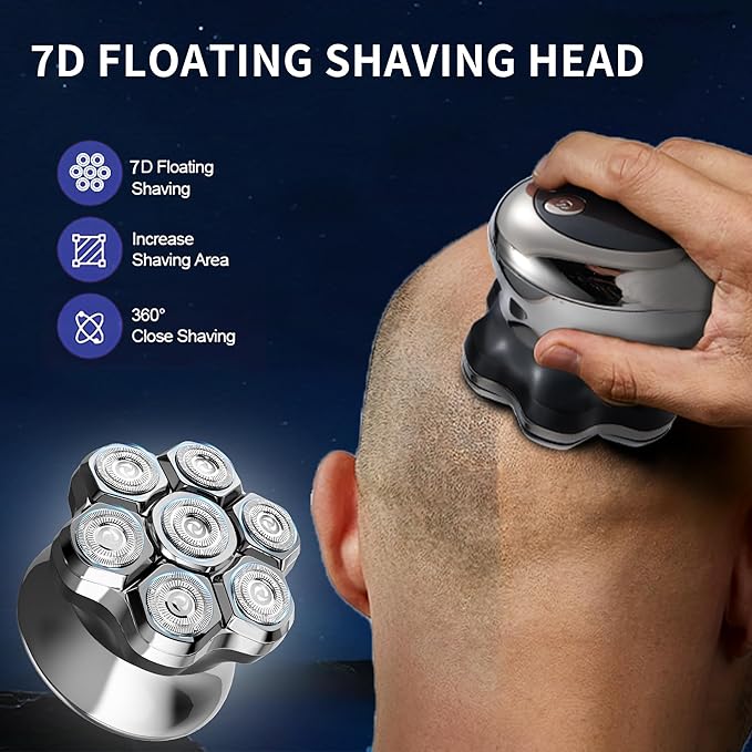 Head Shavers for Bald MenMagnetic Head ShaverWaterproof Wet Dry ShavingElectric Bald Head RazorLED DisplayCordless Rechargeable 7D Shaver for Scalp/Face/Beard with Type-C Charge