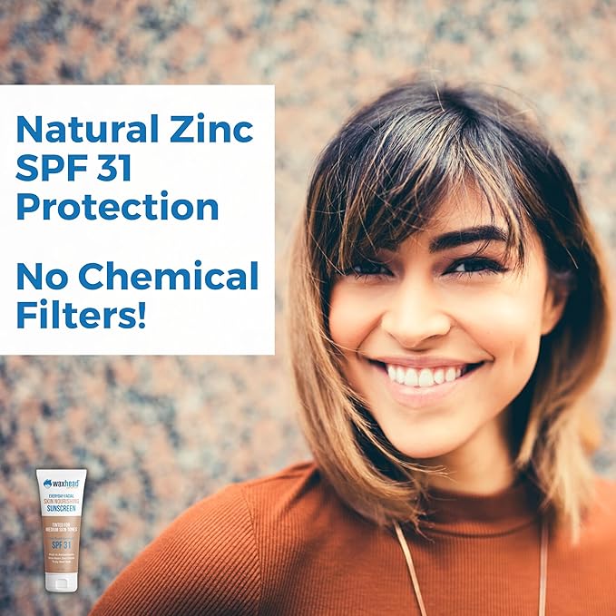 Waxhead Tinted Mineral Sunscreen for Face ? Sheer Glow BB Cream Moisturizer with SPF?31 Non-Nano Zinc Oxide Unscented Non?Comedogenic Mineral Facial Sunscreen Wear under Makeup (Medium Tint 4oz)