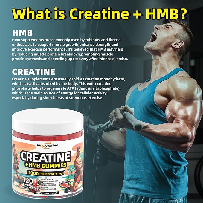 Creatine Monohydrate Gummies HMB Supplements for Men - Creatine and HMB Supplement for Boost Strength Performance Build Muscle Supports and Muscle Growth &amp Recovery