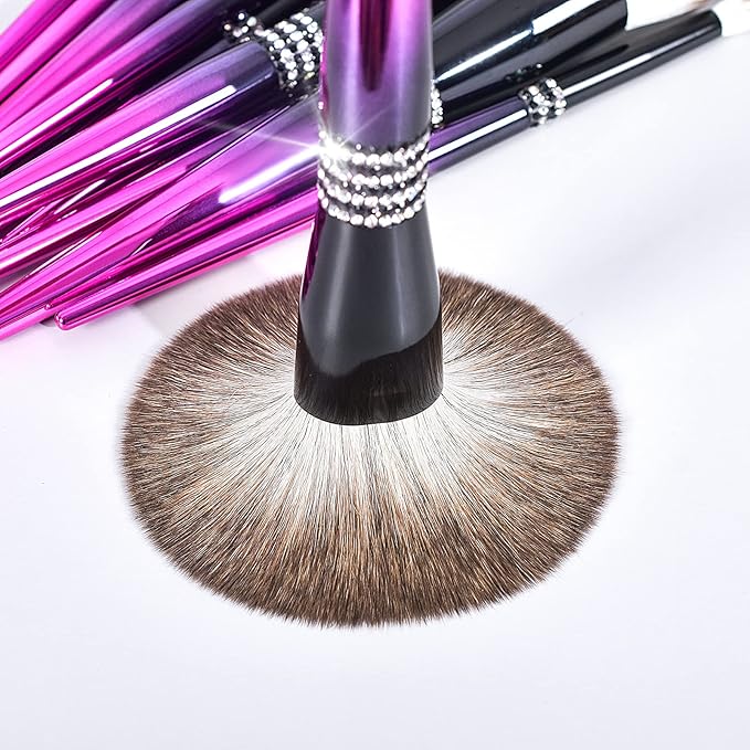 Bueart Design 16PCS Ultra Soft Makeup Brushes Sets with HolderProfessional Make up Brushes with Diamond(Purple-Black Gradient &amp Holder)
