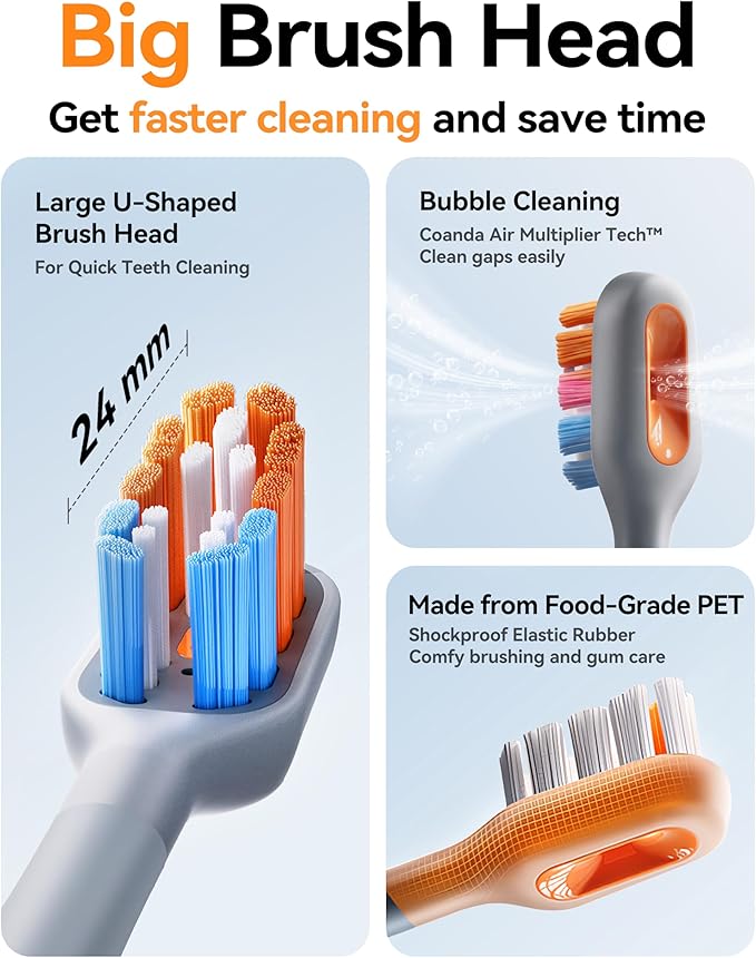 RANVOO AirJet PH3 [Vibrating &amp Flossing 2-in-1] Bubble Sonic Electric Toothbrush Plaque Removal White for Adult Protect Gum Orthodontic Teeth Clean Rechargeable Gift with 2 Soft Brush Heads Whit