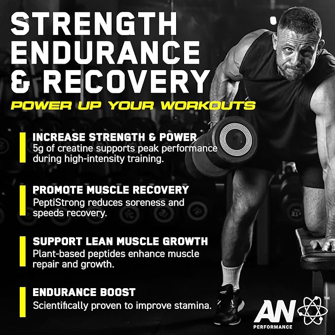 AN Performance Creatine + Peptide | Unflavored | 5g Creatine Monohydrate 2.4g PeptiStrong | Gluten-Free Low Carb Low Fat | Keto Friendly | 60 Servings