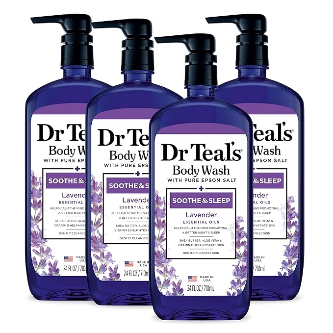 Dr Teal's Body Wash with Pure Epsom Salt Soothe &amp Sleep with Lavender 24 fl oz (Pack of 4)