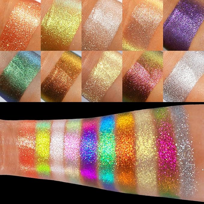 UCANBE Chameleon Multichrome Eyeshadow Palette 10 Colors Shifting Chromatic Sparkling Metallic Eye Shadow Multi-Use Blendable Holographic Glitter Shimmer Eye Makeup Palllet (Lunar Mirage)