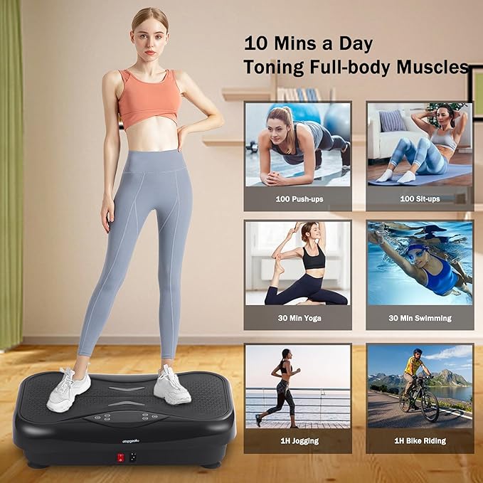 Whole Body Vibration Plate Exercise Machine ? Power Vibrating Plate for Lymphatic Drainage Weight Loss Shake Plate Exercise Platform with Touch Screen &amp Resistance Bands Equipment for Women Men