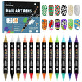 24 Color 3D Nail Art Polish Pens Set Kalolary Nail Art Markers Point Graffiti Dotting Pen Drawing Painting Liner Double Headed Acrylic Paint for DIY Nail Art