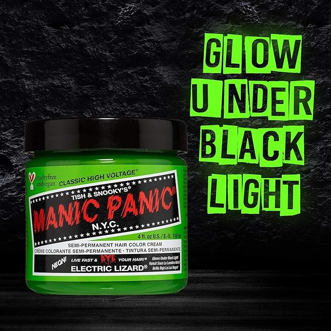 MANIC PANIC Classic Electric Lizard Semi Permanent Hair Color - Bright Neon Green Hair Dye for Women &amp Men That Lasts 4-6 Weeks - Vegan Ammonia &amp Cruelty-Free - Create &amp Mix Custom Shades