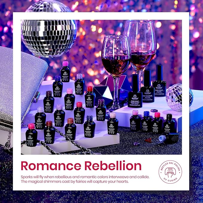 Beetles Pink Gel Nail Polish Red Purple Nude Blue Glitter 20 Colors Gel Polish Set Romance Rebellion with Base &amp Top Coat Soak off Uv LED Cured Nail Art Design Salon Home Gift for Women