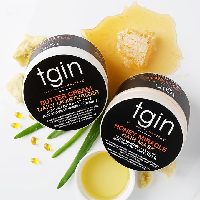 tgin Butter Cream Daily Moisturizer and Honey Miracle Hair Mask Duo for Curly Coily and Wavy Hair Rich Moisture and Deep Conditioning for Dry Hair 12 oz (Set)