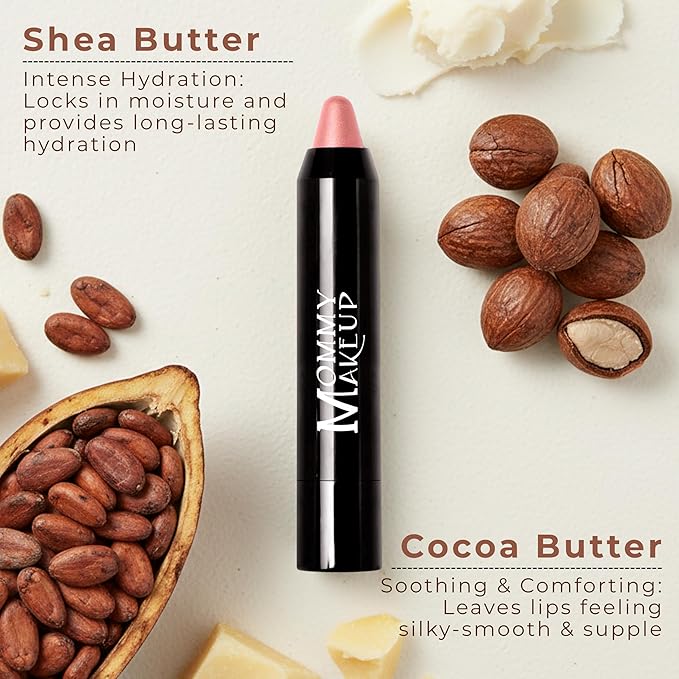 Mommy Makeup Triple Sticks Lipstick Cream Blush &amp Treatment All-In-One with Shea &amp Cocoa Butter - Soft &amp Creamy Moisturizing Lip Crayon For Lips &amp Cheeks (Riley Love)