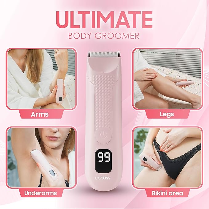 Bikini Trimmer - Pubic Hair Trimmer for Women Ceramic Blade Waterproof Electric Shaver for Women with Standing Recharge Dock &amp Travel Pouch Female Hygiene Razor
