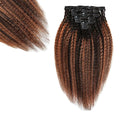 SIYUSI Kinky Straight Clip In Extensions 100% Brazilian Remy Human Hair Clip Ins Scalp-Friendly Invisible Clips Light Auburn Ombre 3.52oz 7Pcs (18 Inch)