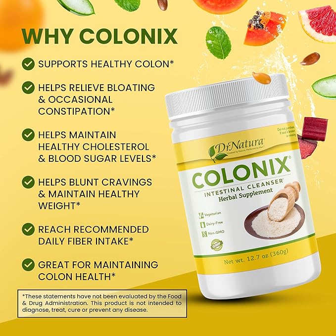 DrNatura Colonix Intestinal Cleanser All-Natural Daily Fiber Colon Detox and Cleanse Supports Healthy Colon Intestines Gut 30 Day Serving 12.7 Oz.